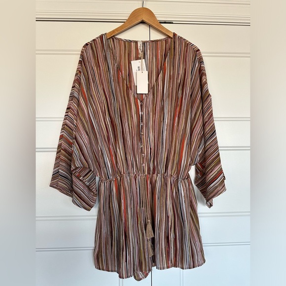 Boutique x Royal & Reese Bell-Sleeve Romper Jumper Jumpsuit Rust/Tan Multi Large - Picture 3 of 13